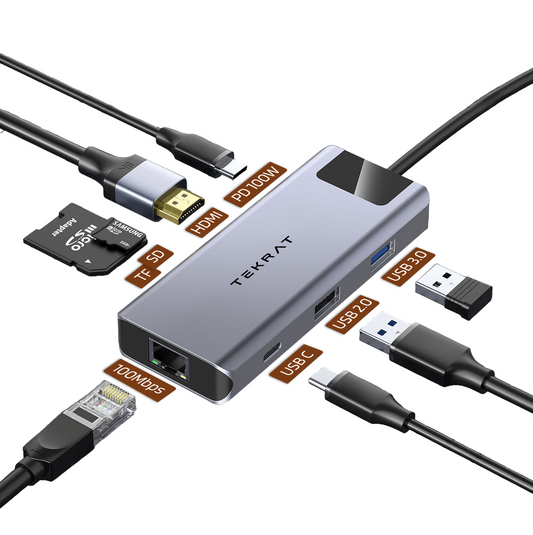 Tekrat 8-in-1 USB C Hub (HDMI, USB x 2, USB-C x 2, Ethernet, SD x 2)