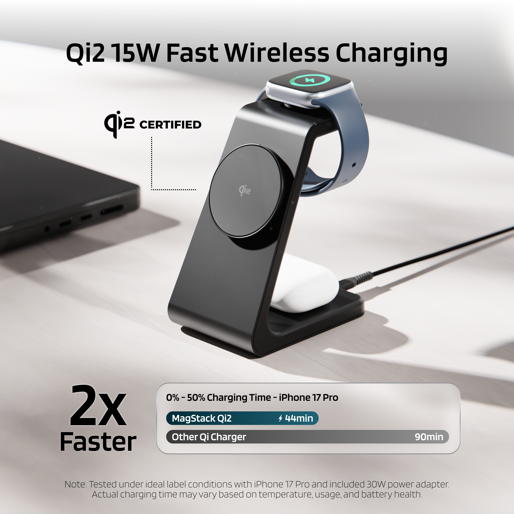 MagStack Qi2 3-in-1 Charging Stand